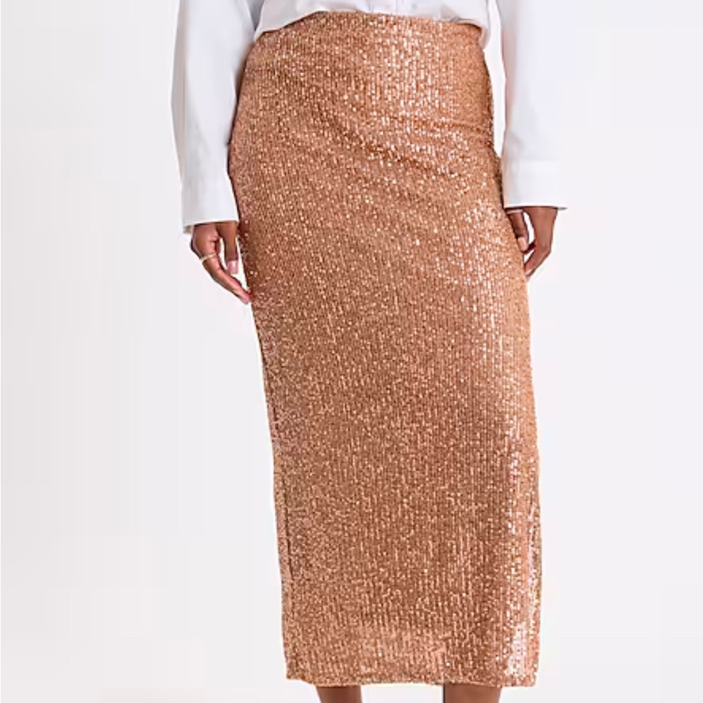 GORGEOUS NWT EXPRESS High Waisted Fitted Sequin Midi Skirt~Size L - Picture 5 of 5